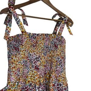 J Crew Womens Medium Floral Smocked Tank Sleeveless Cottage Picnic Shoulder Bows